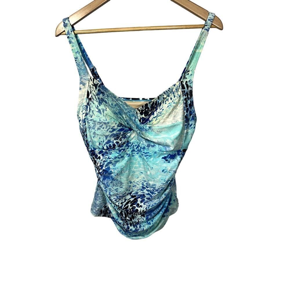 CEEB Women's Abstract Animal Print Twist Front Tankini Swim Top Blue Size 10